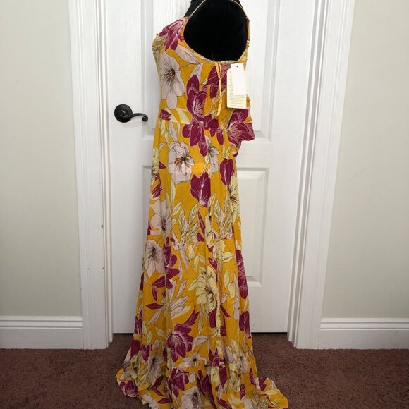 Bo.G Collective Floral Maxi Dress Spaghetti Strap‎ Yellow & Fuchsia Size Medium - Picture 9 of 12